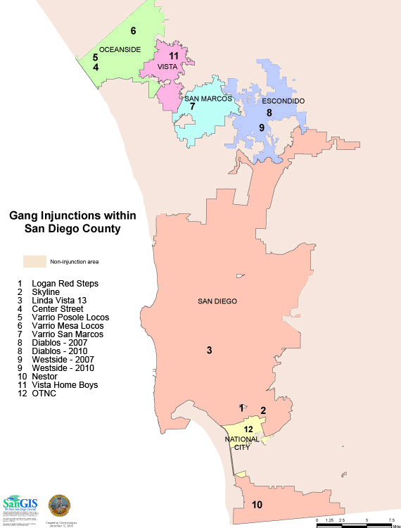 Map of Active Gang Injunctions in San Diego County
