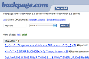Web site back page used for trafficking online.